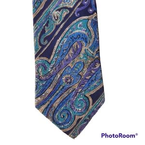 Surrey All Silk Purple, Turquoise & Gold Paisley-Like Print Tie